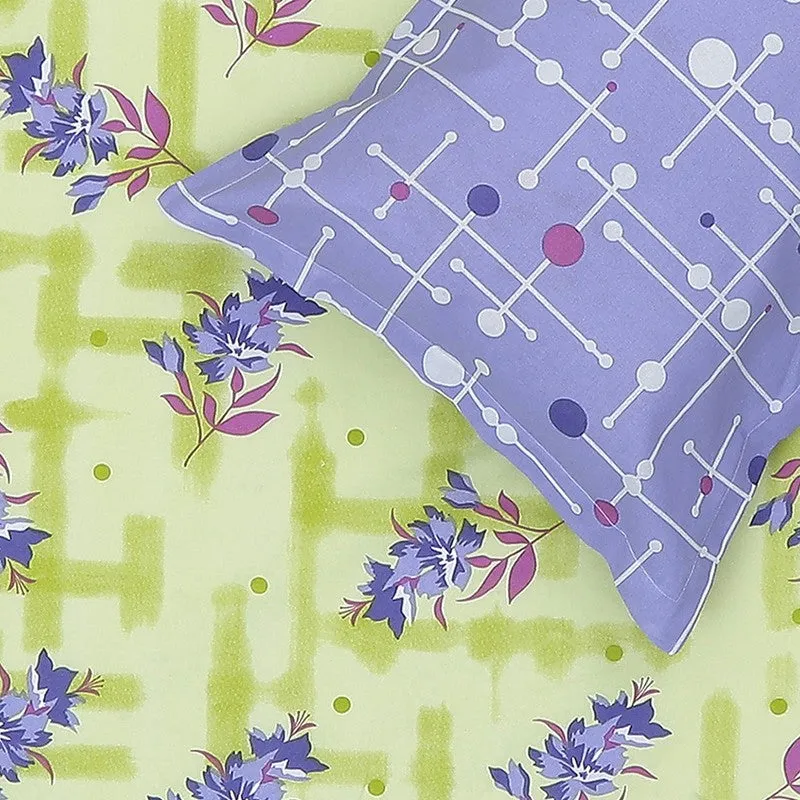 Monte Carlo Bloom Bliss Cotton Bedsheet (Green,Purple) - 104 TC media 6