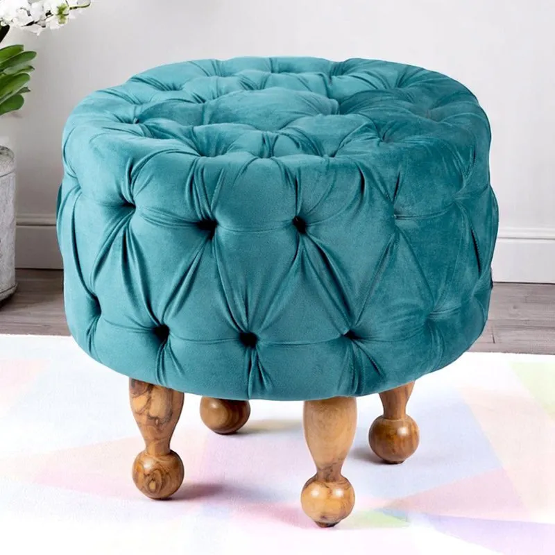 Jverix Acacia Wooden Ottomans - Blue media 1