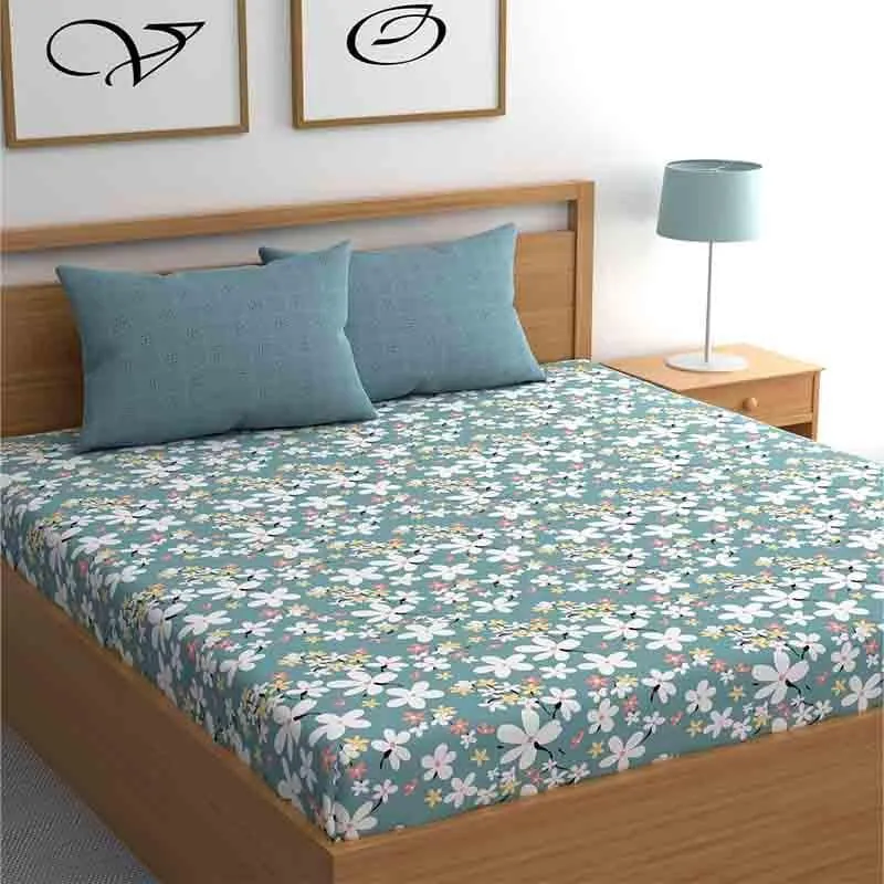 Floral Jewels Microfiber Bedsheet (Blue) - 150 GSM media 5