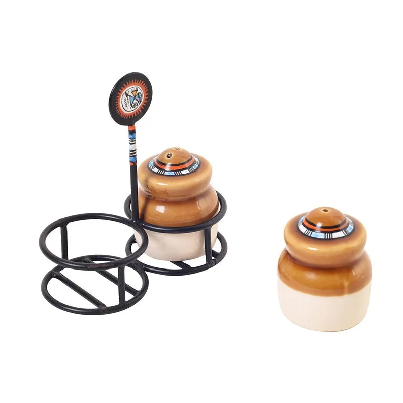 Arusha Ceramic Jar Set With Metal Tray - Three Piece Set media 3