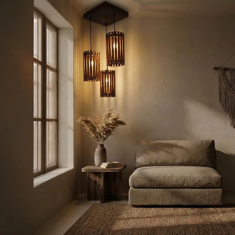 CageGlow Wooden Ceiling Lamp - Brown media 5