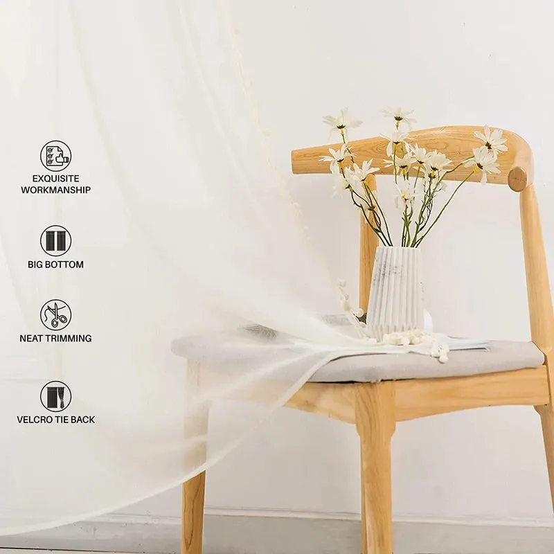 Urban Space Curtain With Pom Pom (Buttercream) - Set Of Two media 1