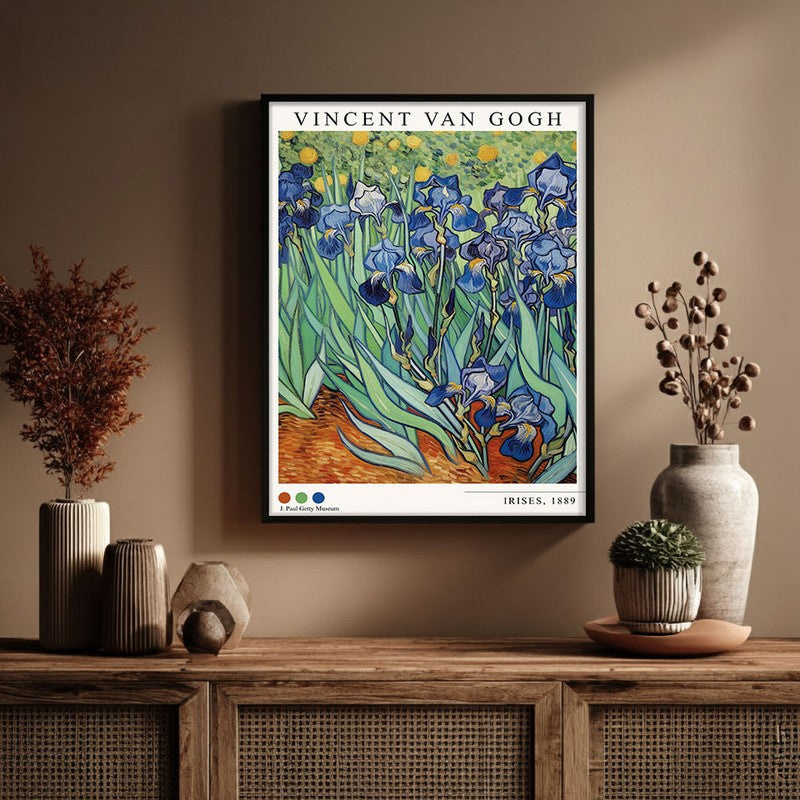 Irises Vincent Van Gogh Archival Canvas Wall Painting - Black Frame