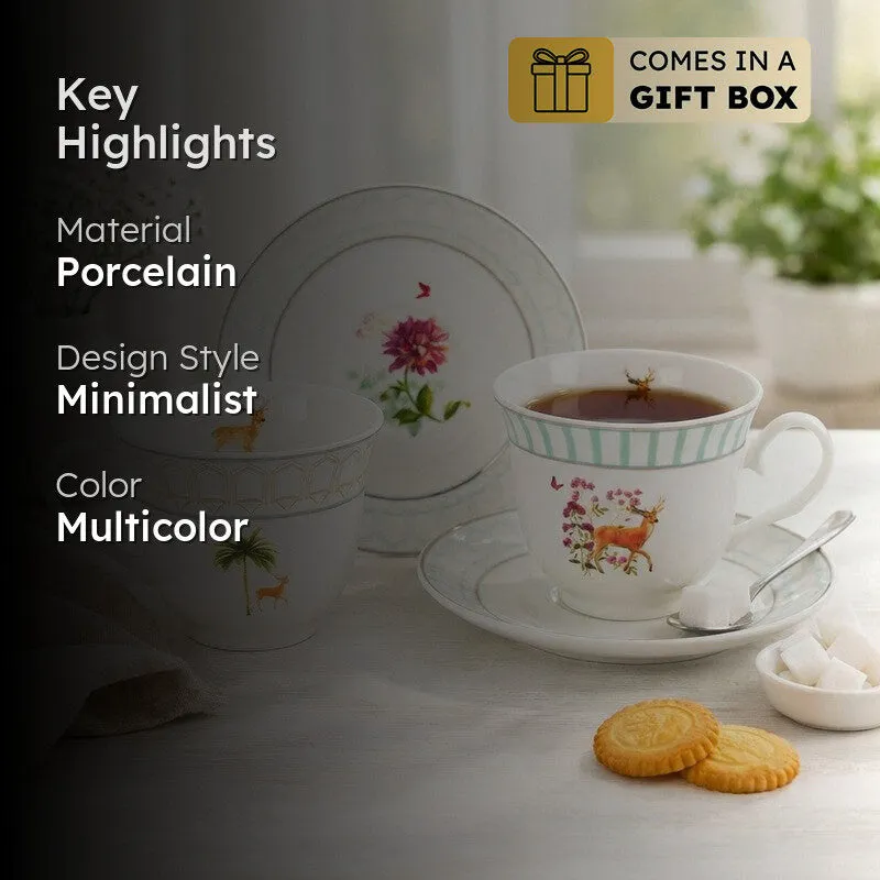PetalGrace 24k Gold Brushed Porcelain Tea Cup (300 mL Each) -  Twelve Piece Set media 2