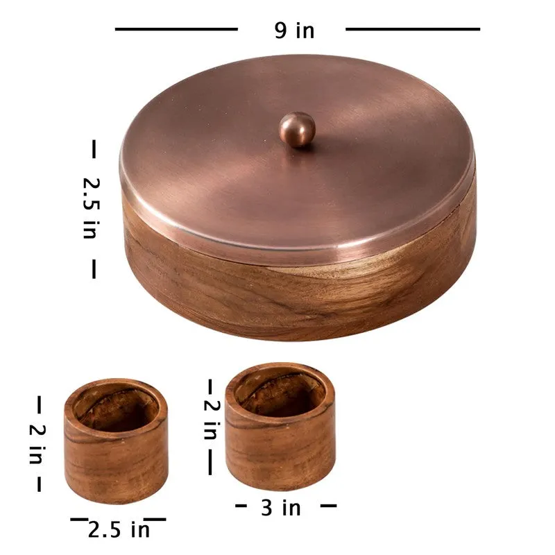 Zaikra Acacia Wood Round Masala Box media 6