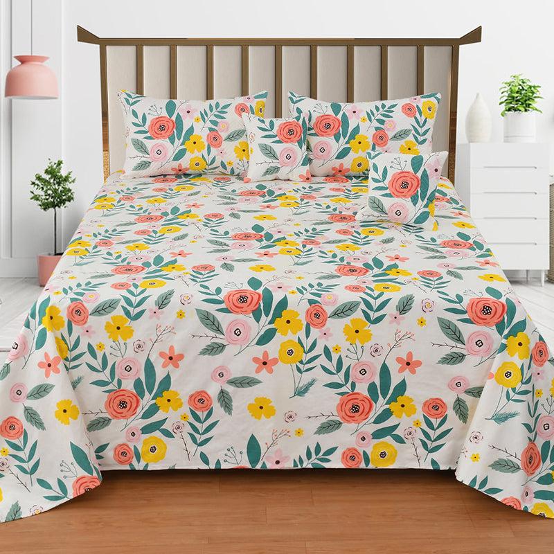 Popping Poppies Floral Quilted Microfiber Bedding Set - Five Piece Set