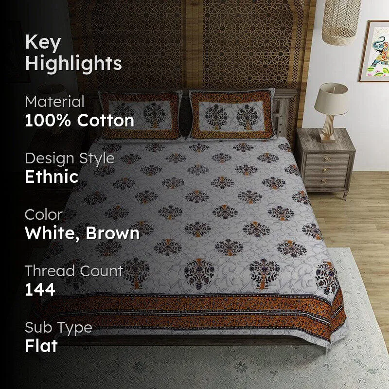 Anant Floral Cotton Bedsheet (Brown) - 144 TC media 2