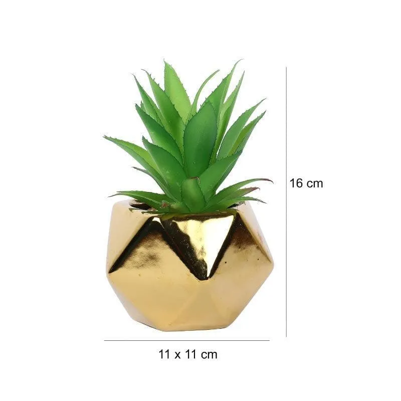 Faux Aloe Vera In Gold Ceramic Pot - 16.5 cms media 4
