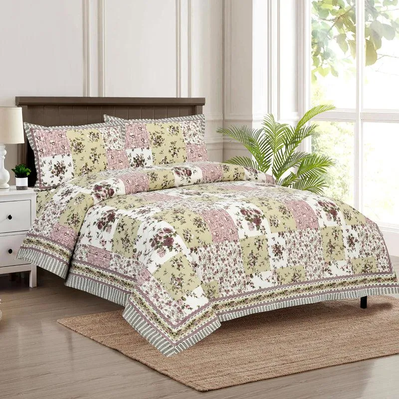 Buola Floral Cotton Bedsheet (Pink,Yellow) - 160 TC media 1