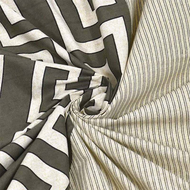 Greek Key Printed Cotton Bedsheet (Olive Green) - 160 TC media 4