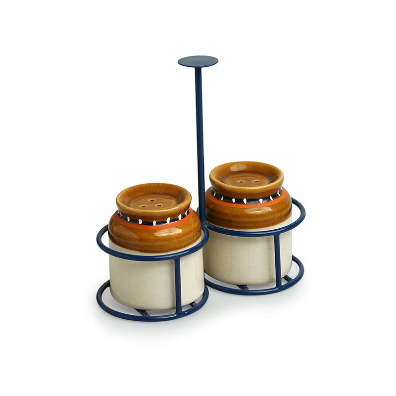 Bharani Ceramic Salt & Pepper Shaker With Iron Holder (80 mL Each) - Three Piece Set media 4