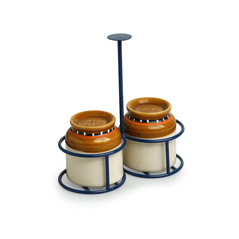 Bharani Ceramic Salt & Pepper Shaker With Iron Holder (80 mL Each) - Three Piece Set media 4