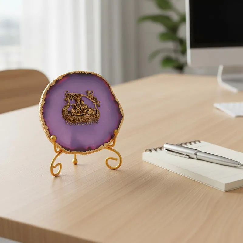 Radhe Krishna Bliss Agate Showpiece With Stand - Purple media 5