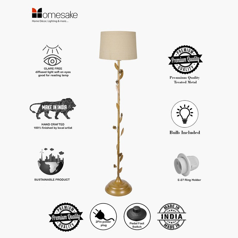 Timber Metal Leaf Floor Lamp - Beige & Gold media 4