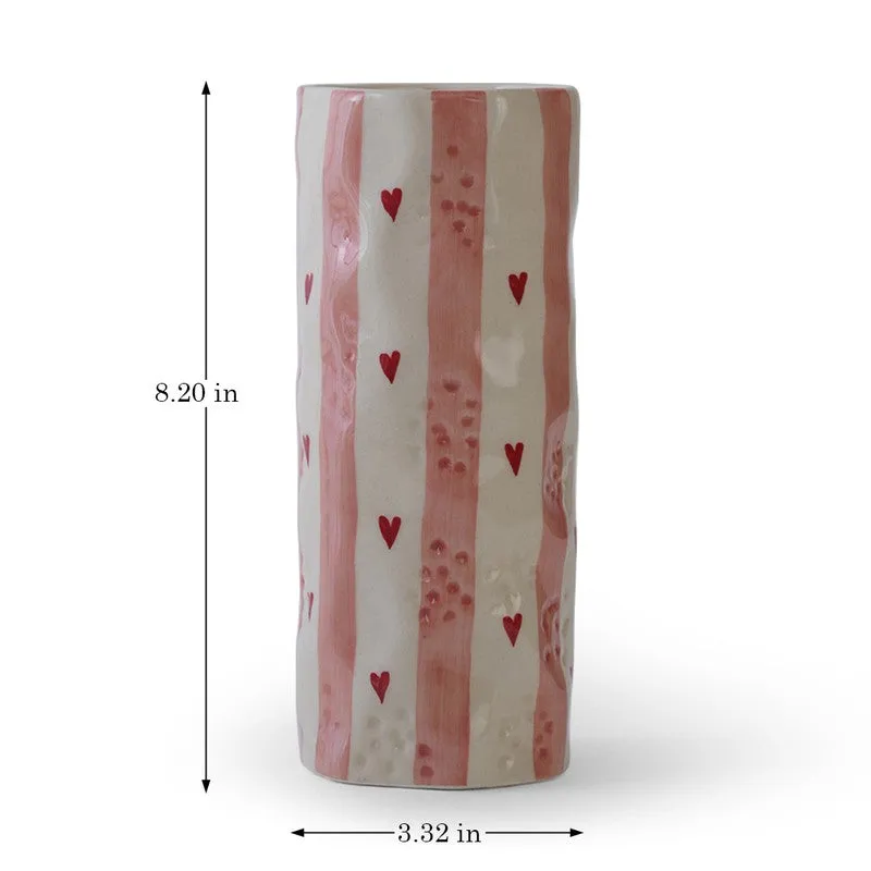 Monoline Stripe Tall Ceramic Vase - Pink media 9