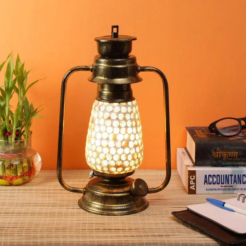 Navina Mosaic Lantern Iron Table Lamp - Gold,White media 1