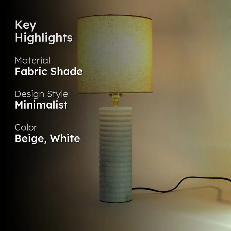 Spiral Hand Crafted Marble Fabric Table Lamp - Beige,White media 2