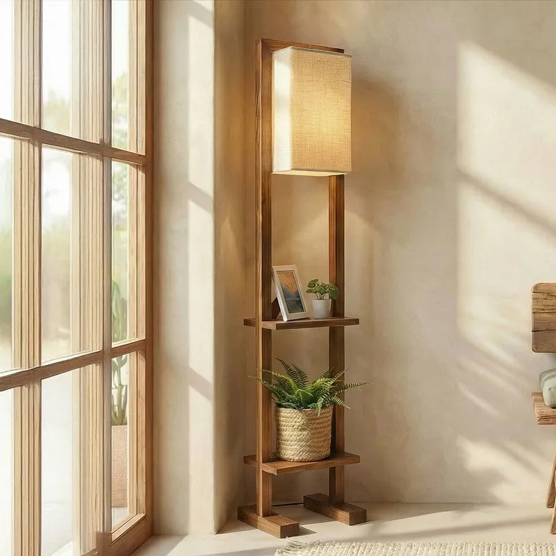 Boreal Wooden Floor Lamp With Fabric Shade media 1