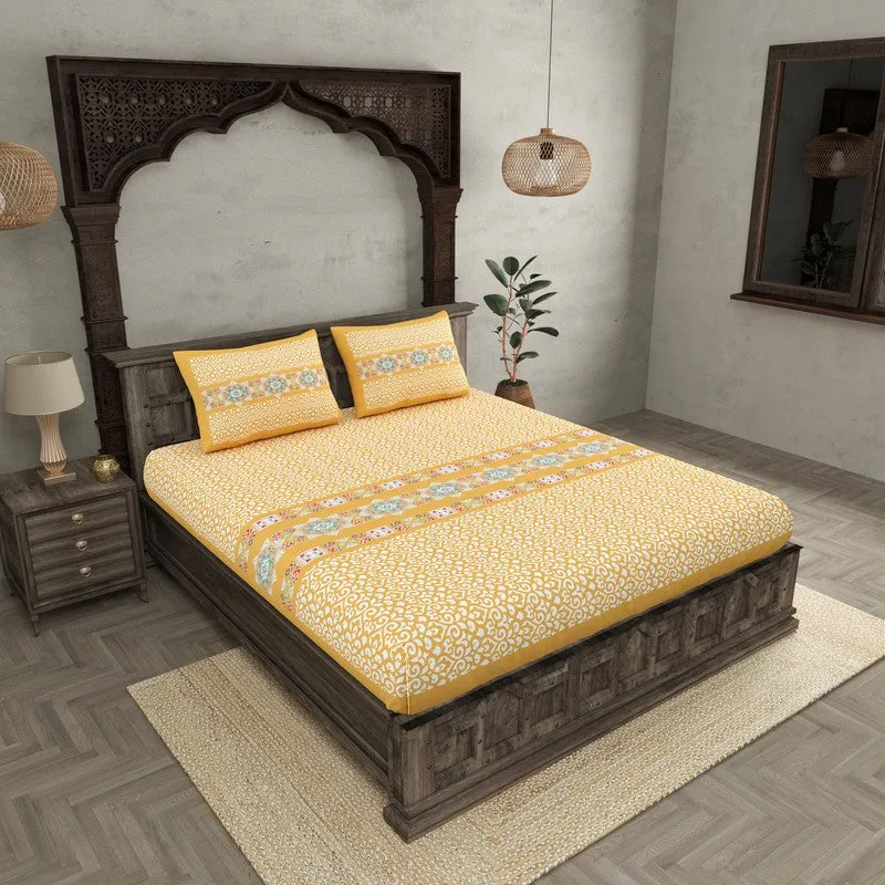 LuxeHaven Cotton Bedsheet (Yellow) - 180 TC media 1