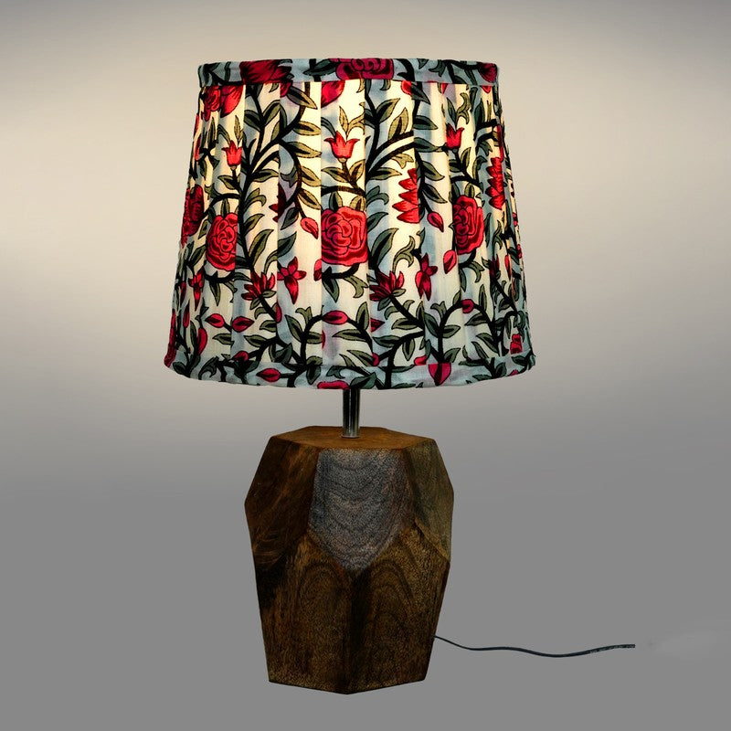 Floral Slat Wooden Base Cotton Table Lamp - Multicolor media 4