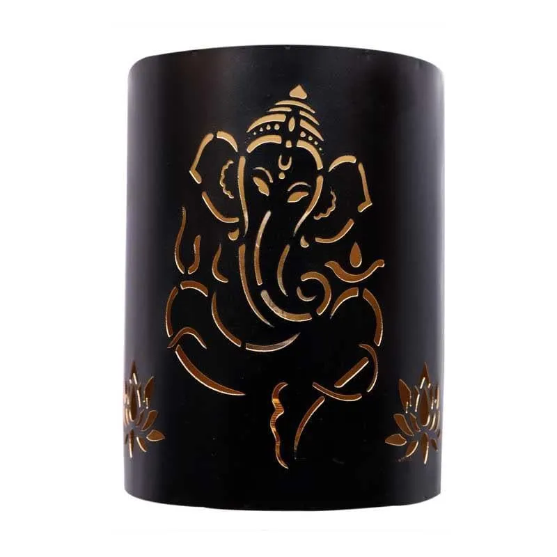 Ganesha E Namah Etched Metal Wall Lamp media 3
