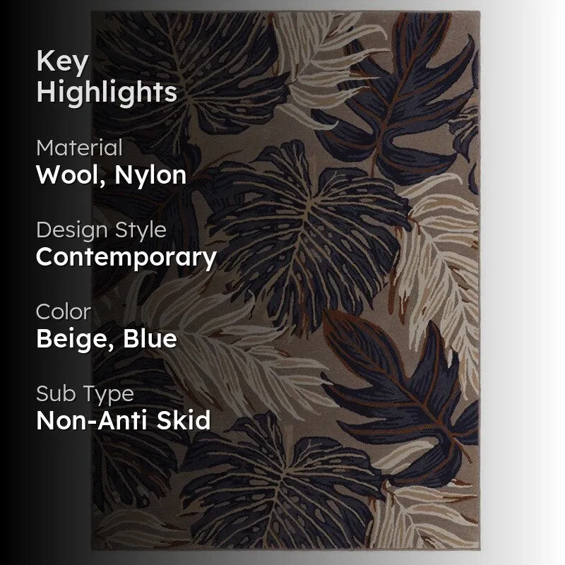 Elendil Hand Tufted Floral Wool & Nylon Carpet - Navy Blue media 2