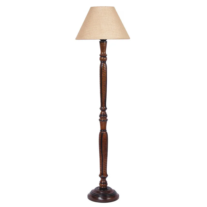 Hima Vintage Wooden Floor Lamp With Jute Shade - Beige media 4