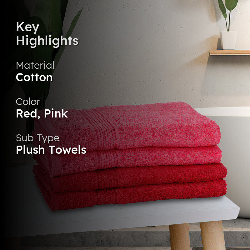 Nuage Cotton Bath Towel (Pink & Red) - Set Of four media 2