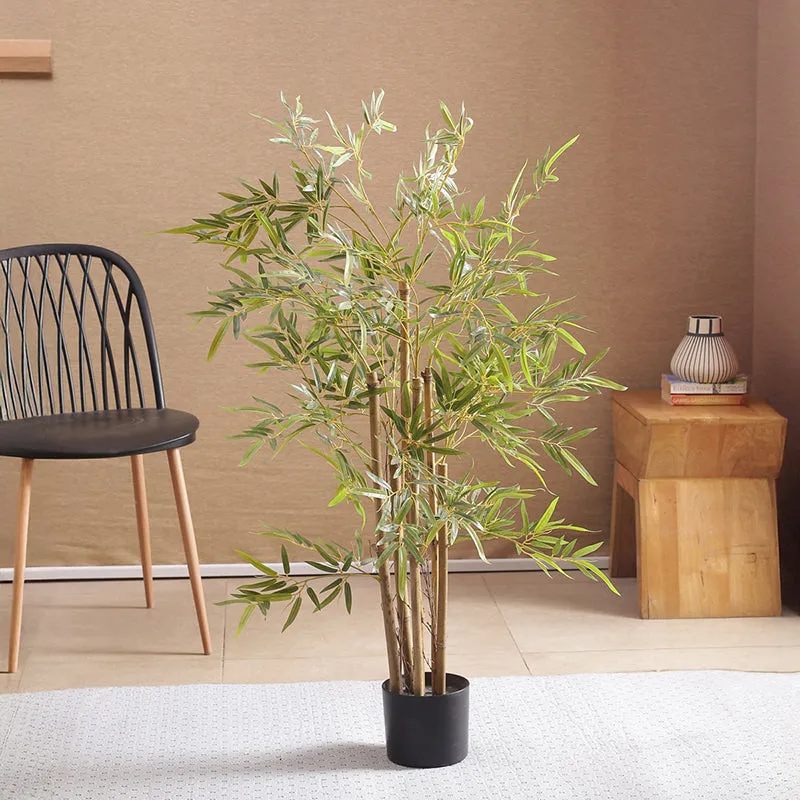 Faux Bamboo Plant With Black Plastic Pot (3.94 ft) - Light Green media 3