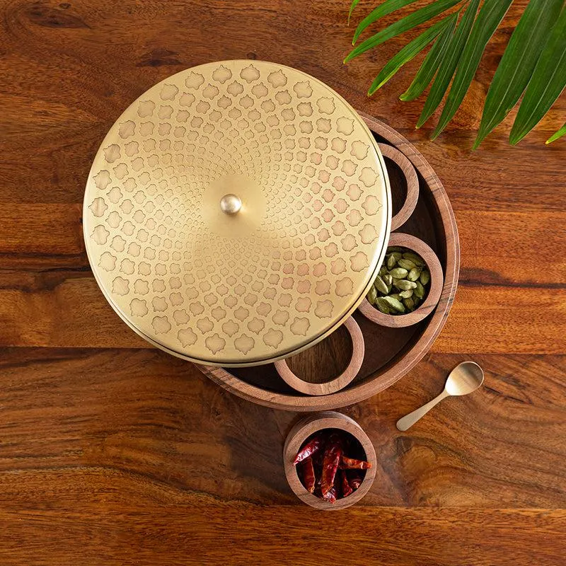 Diwan-E-Spice Sheesham Wood Wood & Brass Masala Box - 60 ML media 1
