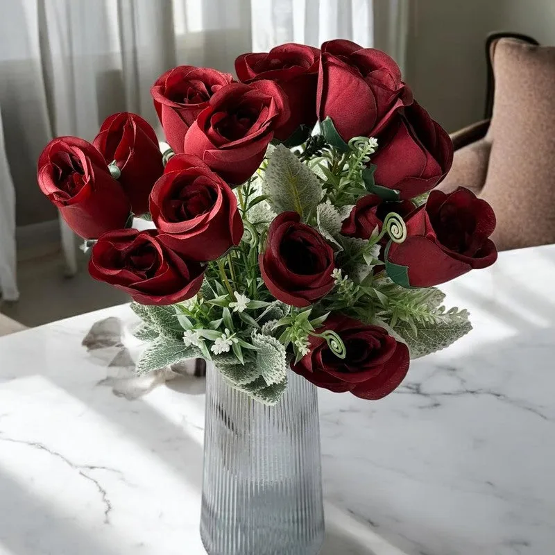Rosebush Silk Artificial Flower - Red & Green media 3