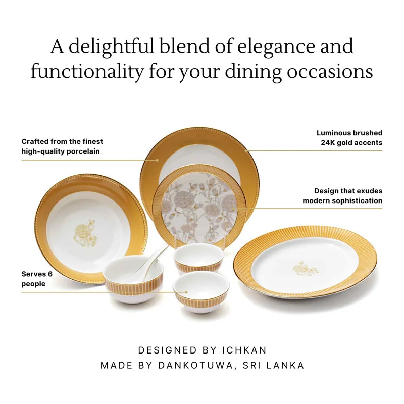 Gilded Iris 24k Gold Brushed Porcelain Dinner Set (Gold) - 33 Piece Set media 11