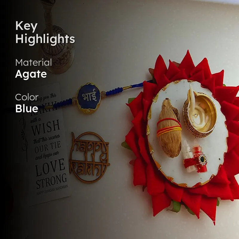Bhai Behen Bond Blue Agate Rakhi Gift Set media 2