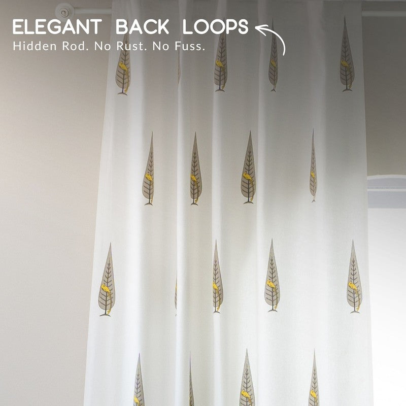 Tranquebar Home Leafy Escape Cotton Curtains(Yellow) - Set Of Two media 4