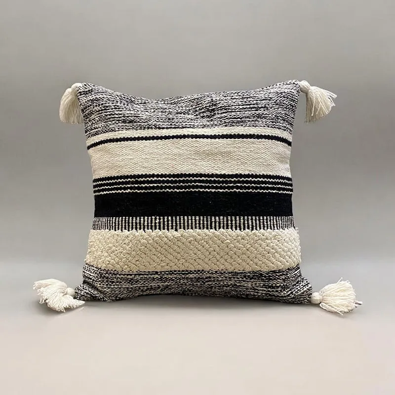 Striped Plush  Tufted Cushion Cover - (Black & White) media 5