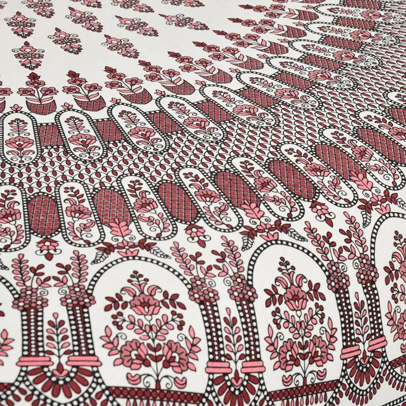 Navika Ethnic Cotton Flat Bedsheet (White & Pink) - 160 TC media 9