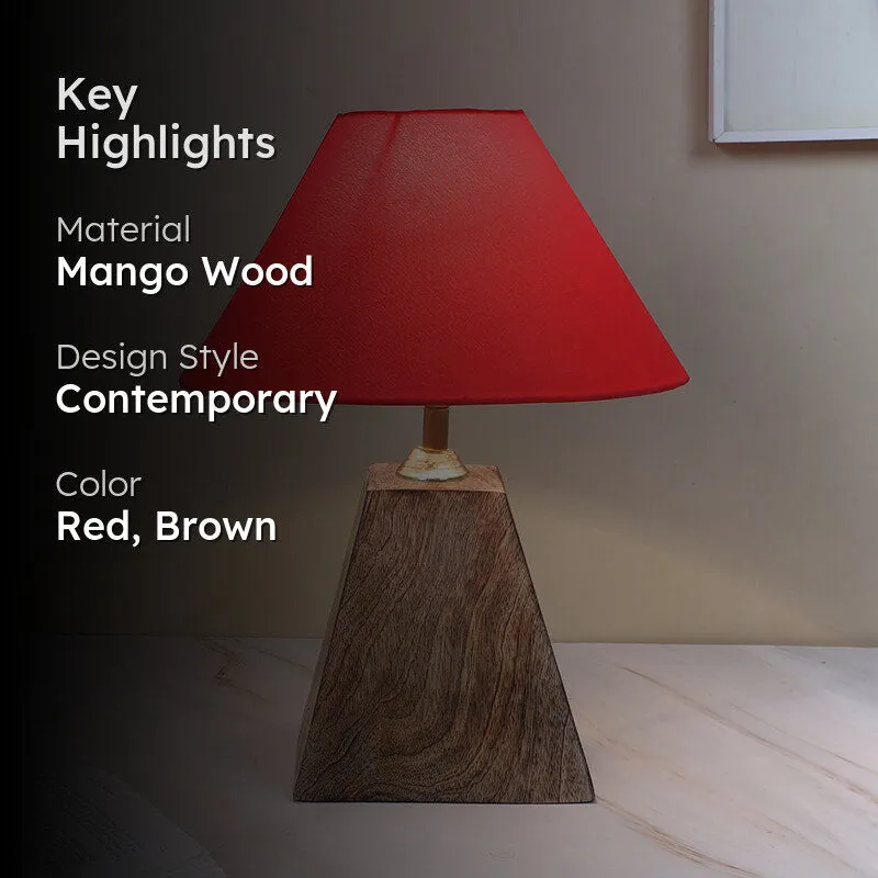 Torou Obelisk Solid Mango Wood Table Lamp - Red,Brown media 2