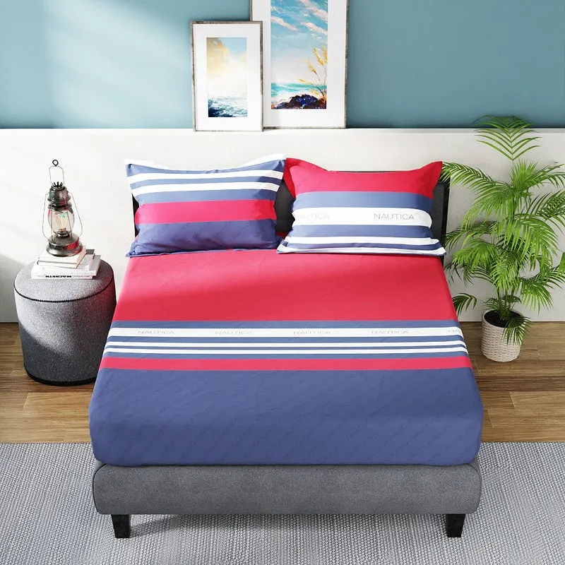 Nautica Stripe Symphony Cotton Bedsheet (Red & Blue) - 160 TC media 3