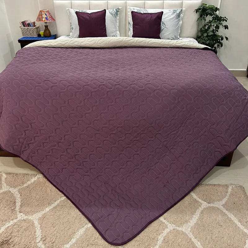 Urban Space Quilted Reversible Comforter (Plum, Pearl) - 200 GSM media 3