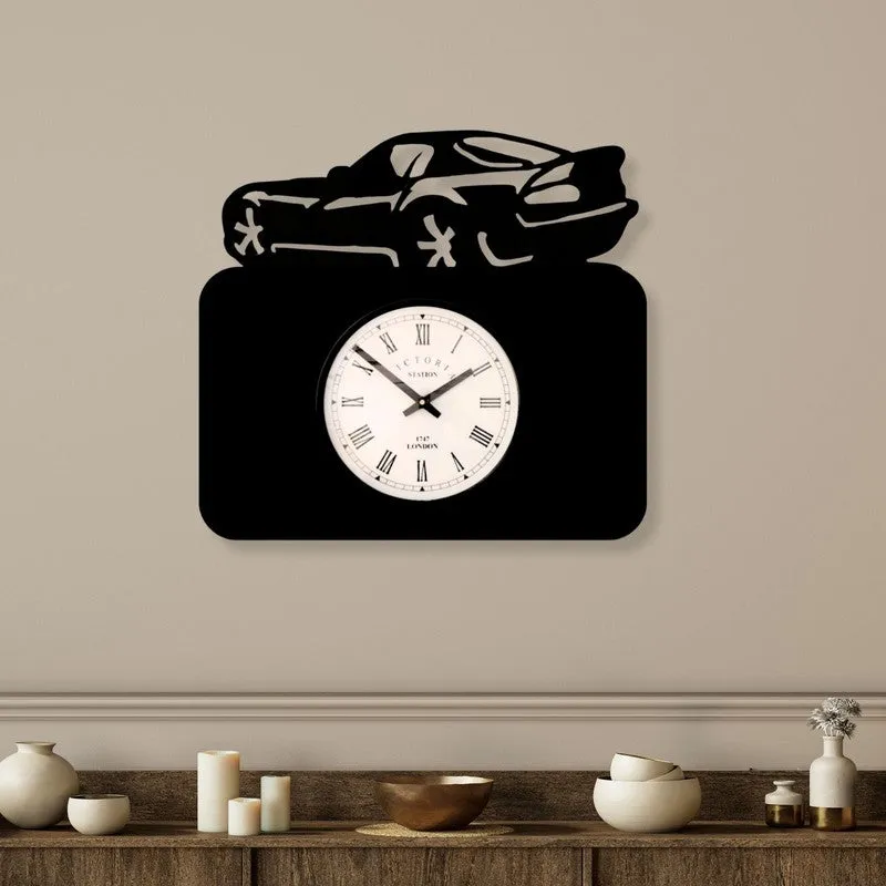 Car Steel Analog Wall Clock - Black media 1