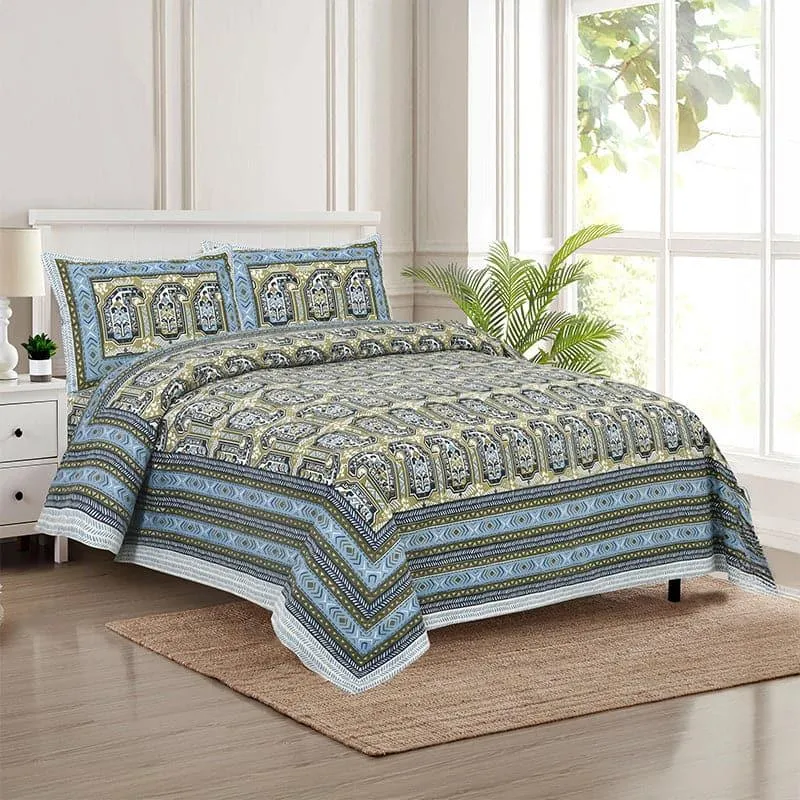 Mikaya Shine Cotton Bedsheet (Green,Blue) - 180 TC media 1