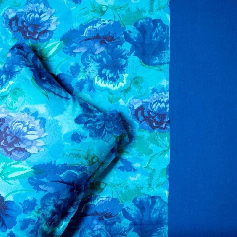 Swayam Beatific Blue Cotton Bedsheet - 180 TC media 3