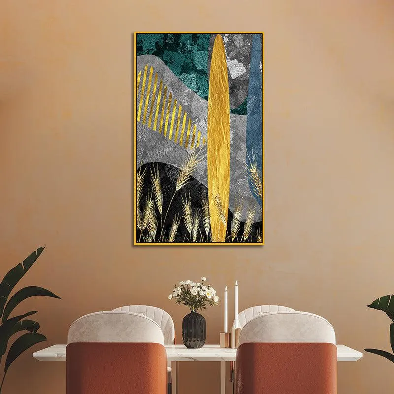 Indigo Eclipse Abstract Canvas Wall Painting With Frame - Gold media 5