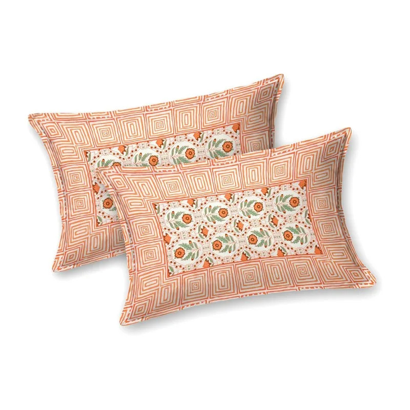 Aurao Cotton Bedsheet (Green,Orange) - 240 TC media 4