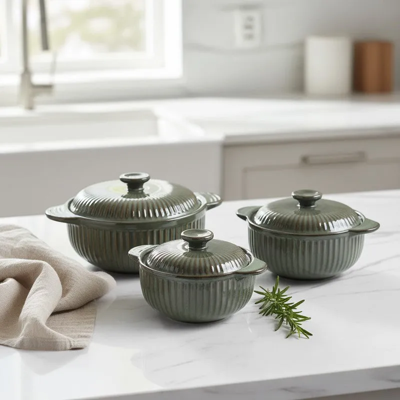 Olive Ceramic Casserole Set - Set of Three media 1
