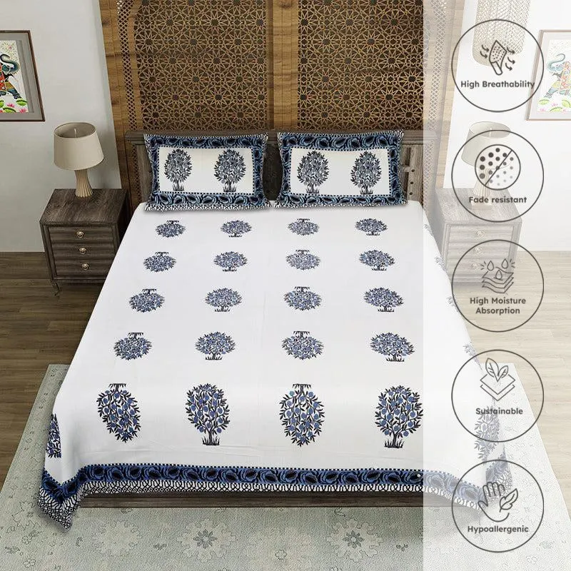 Chatur Floral Cotton Bedsheet (Blue) - 144 TC media 3