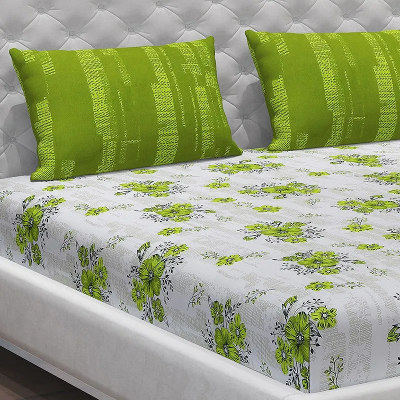 Monte Carlo Bloom Bliss I Cotton Bedsheet (Green,White) - 104 TC media 5