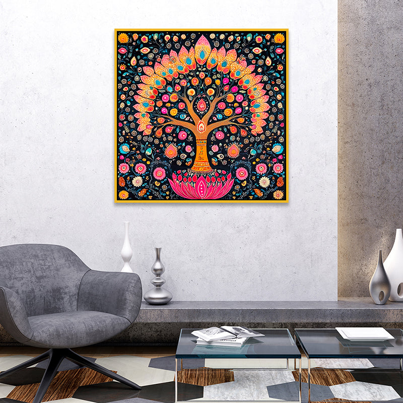 Sylavan Trance Canvas Wall Painting With Frame - Gold