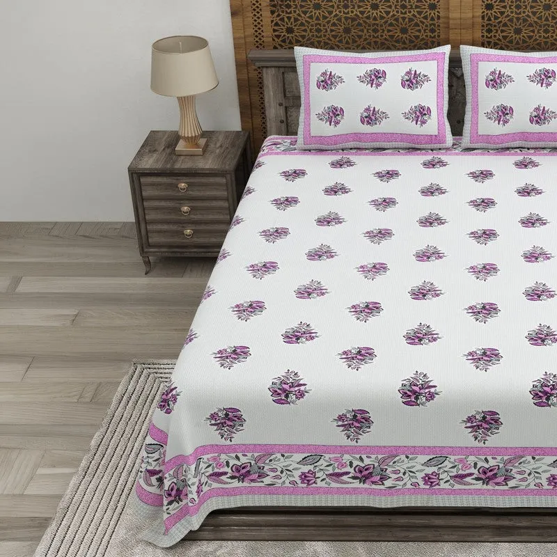 Royalra Cotton Bedsheet (Pink,White) - 240 TC media 3