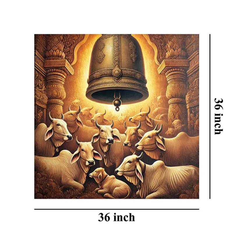 Temple Bell with Resting Cows Poly Canvas Wall Painting media 8